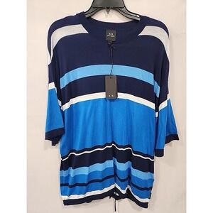 Armani Exchange NWT Shirt Mens L Striped Cotton Silk Blend Short Sleeve Casual